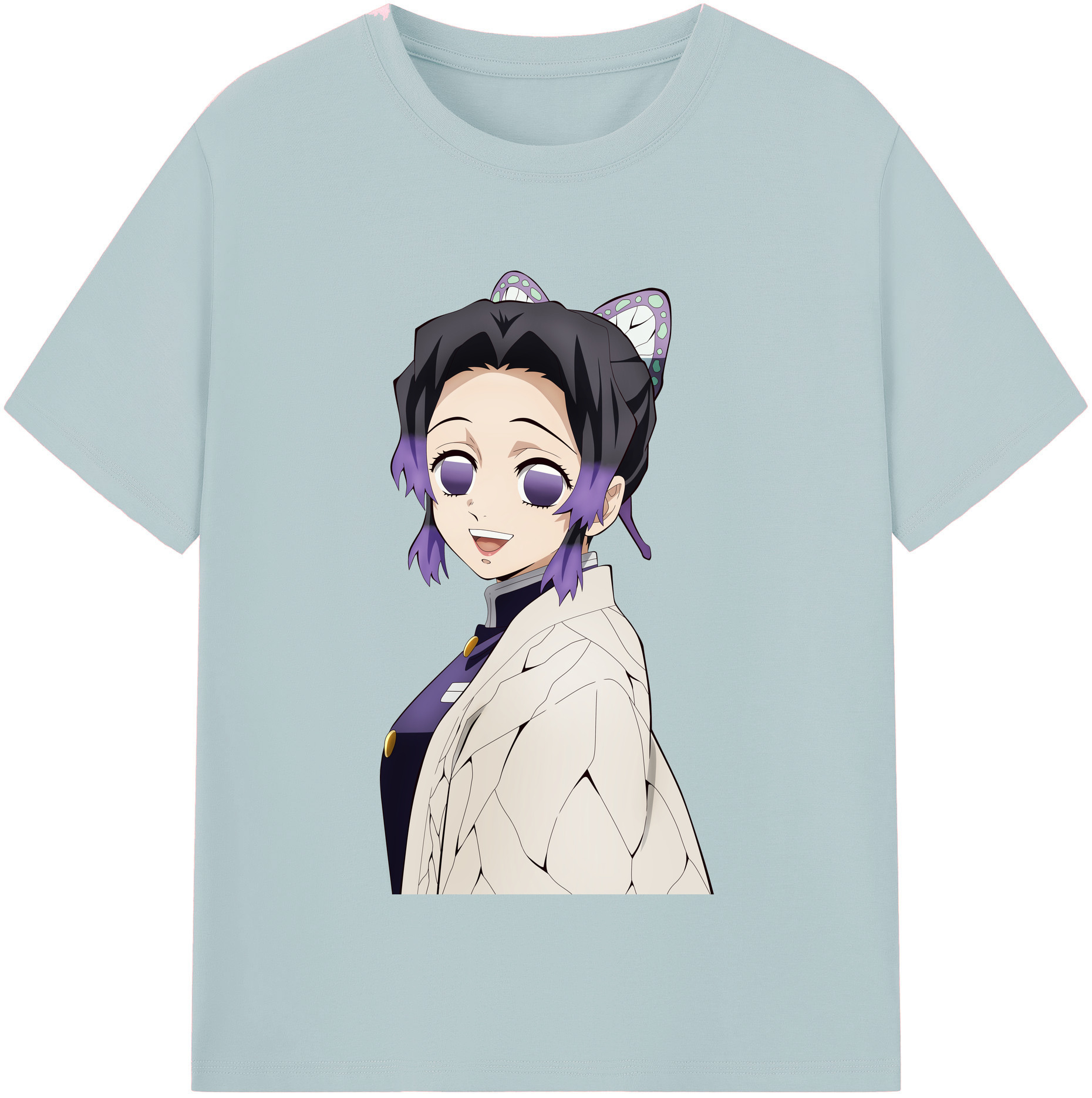 （画像用） 鬼滅の刃（きめつのやいば）蟲柱-胡蝶 しのぶ／こちょう しのぶ Kochou Shinobu 綿100％半袖Tシャツ（フロントプリント）